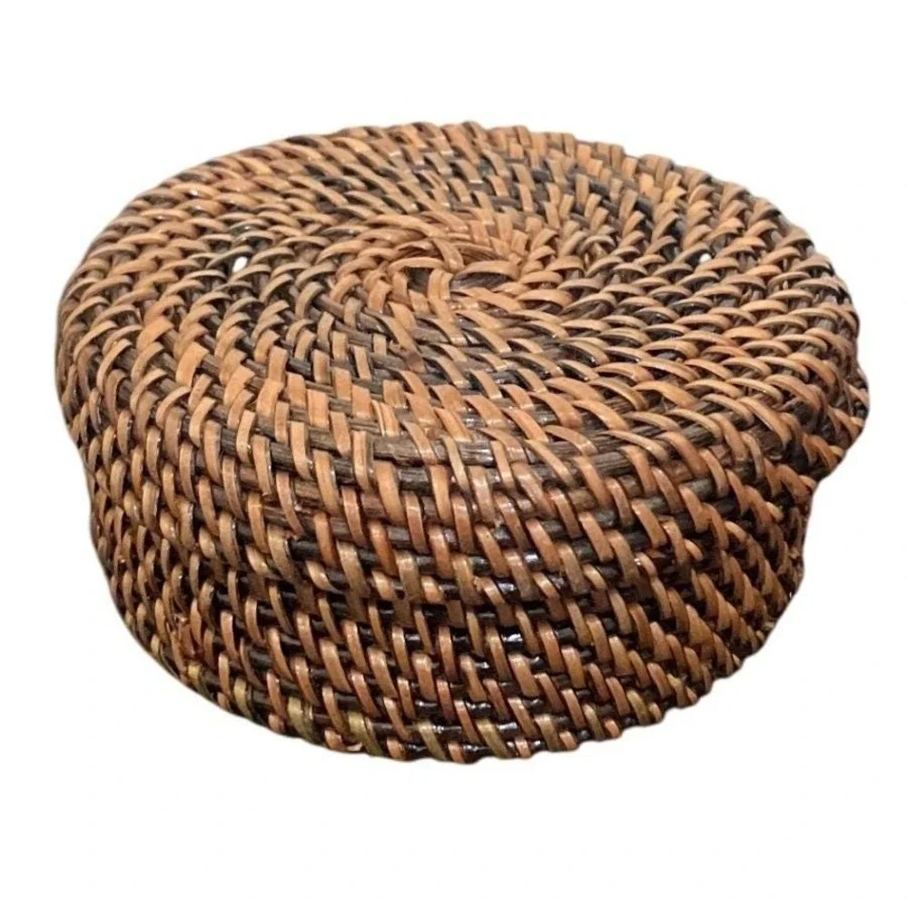 Wicker Set Of 6 Rattan Drink Coasters With Woven Rustic Basket Holder Gift Ready
